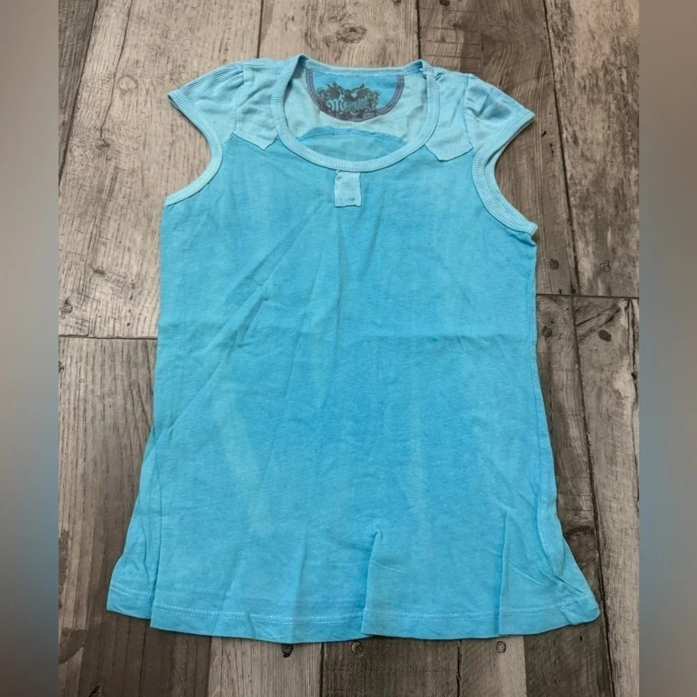 2000s Y2k Miss Me Blue NEW Cap Sleeve Baby Tee Lightweight Womens Large Fitted